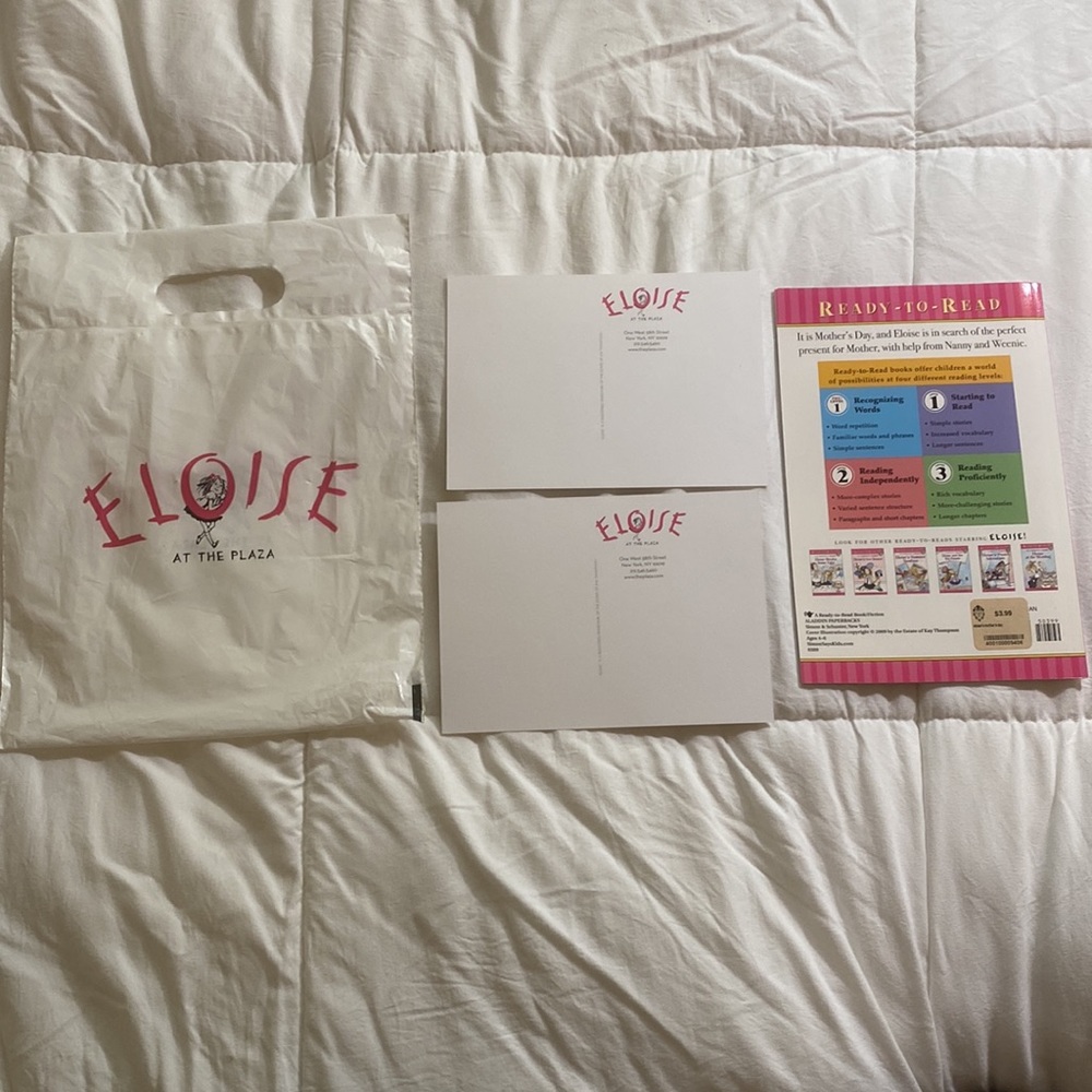 ELOISE set- BAG, 2 postcards, & book Bought in NYC The Plaza. Never used.